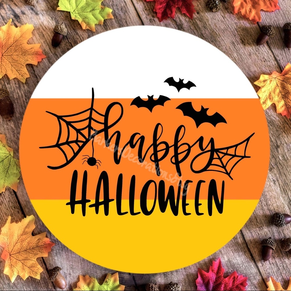 12” Round wood Door Sogn painted like a Candy Corn